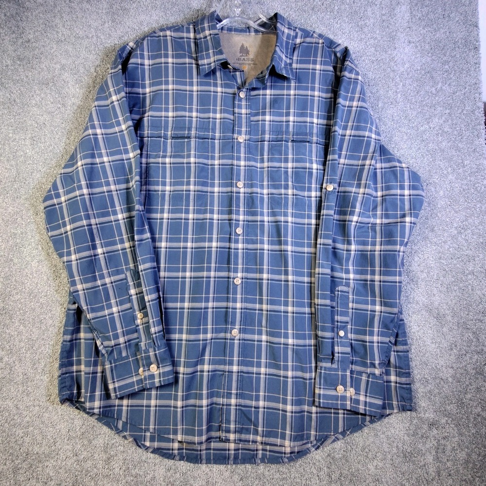 Bass Mens Blue Plaid Long Sleeve Button Up Collared Shirt Large Casual